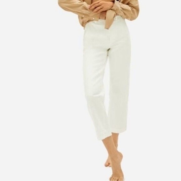 EVERLANE ORGANIC COTTON WHITE STRAIGHT LEG CROP PANTS SIZE 12 - Picture 1 of 13